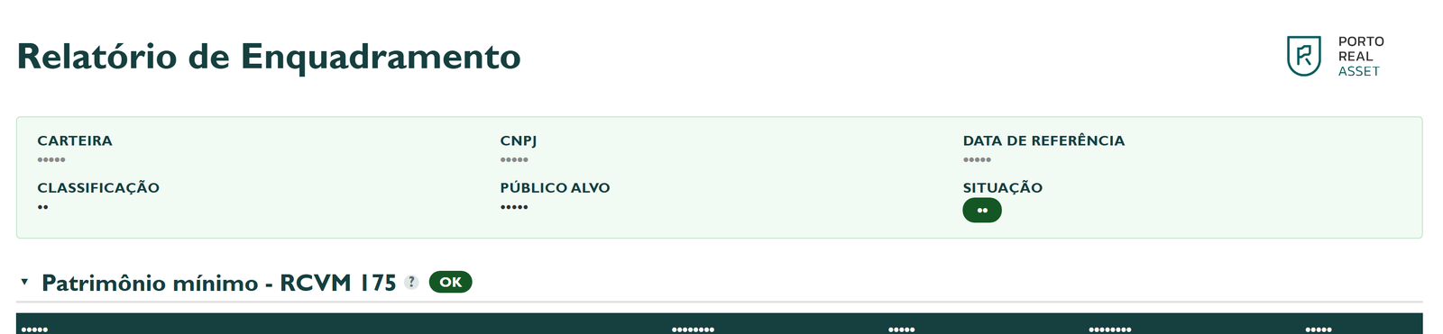 Compliance report header with OK status badge