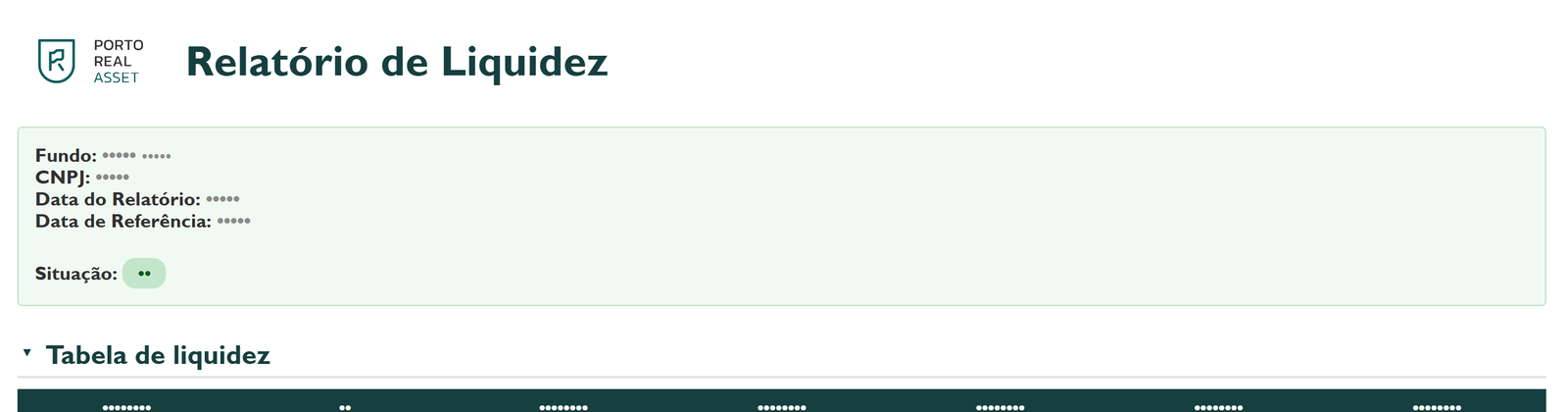 Liquidity report header and status badge